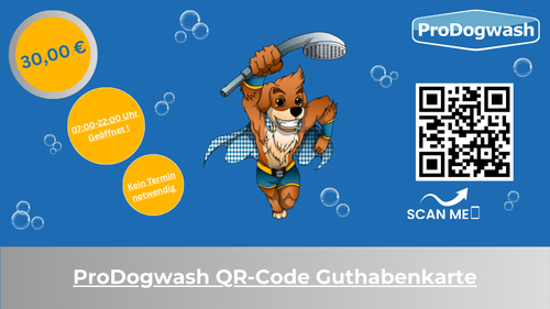 ProDogwash QR-Guthabenkarte 30 € – 10 % nur 27 € zahlen – digital & sofort einlösbar