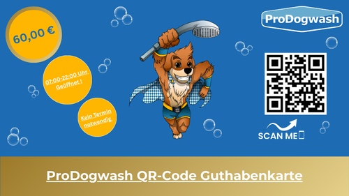 ProDogwash QR-Guthabenkarte 60 € – 10 % nur 54 € zahlen – digital & sofort einlösbar